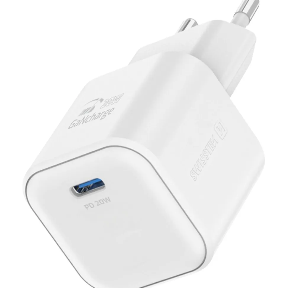 Ładowarka sieciowa Swissten GaN, USB-C PD, 20 W, biała