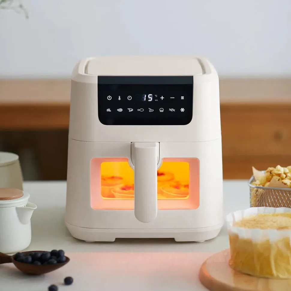 Air Fryer z okienkiem Olayks, 1500 W, 5 l, kość słoniowa