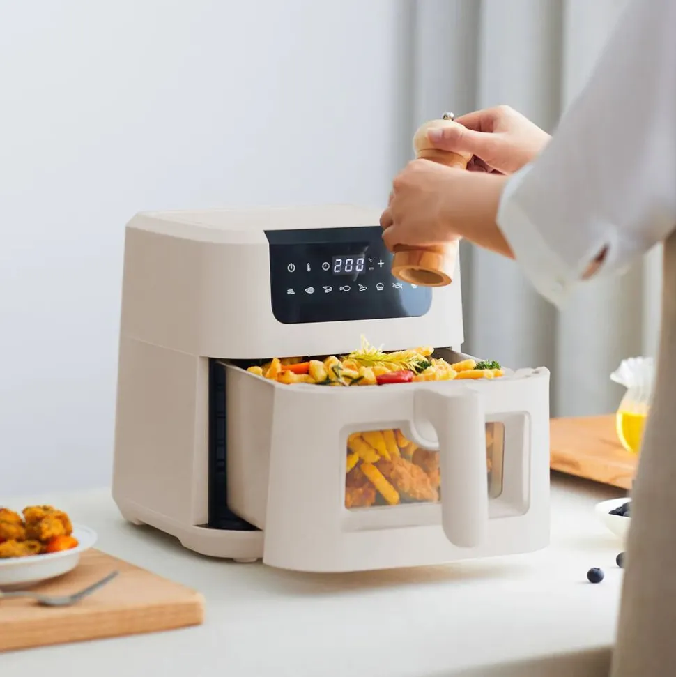 Air Fryer z okienkiem Olayks, 1500 W, 5 l, kość słoniowa