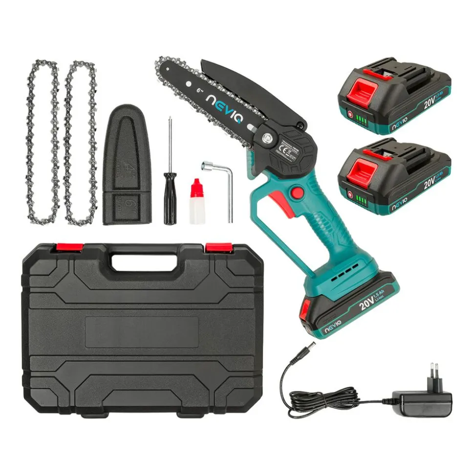 Akumulatorowa piła łańcuchowa NeviQ L04302 6”, 20 V, 2 x akumulator, ładowarka