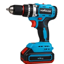 Akumulatorowa wiertarko-wkrętarka udarowa z silnikiem bezszczotkowym Powerlink, 20 V, 50 Nm, 10 mm, 2x akumulator 1,5 Ah, z akcesoriami