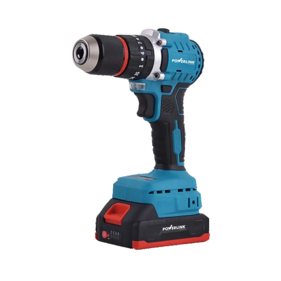 Akumulatorowa wiertarko-wkrętarka udarowa z silnikiem bezszczotkowym Powerlink, 20 V, 120 Nm, 13 mm, 2x akumulator 4 Ah, z akcesoriami