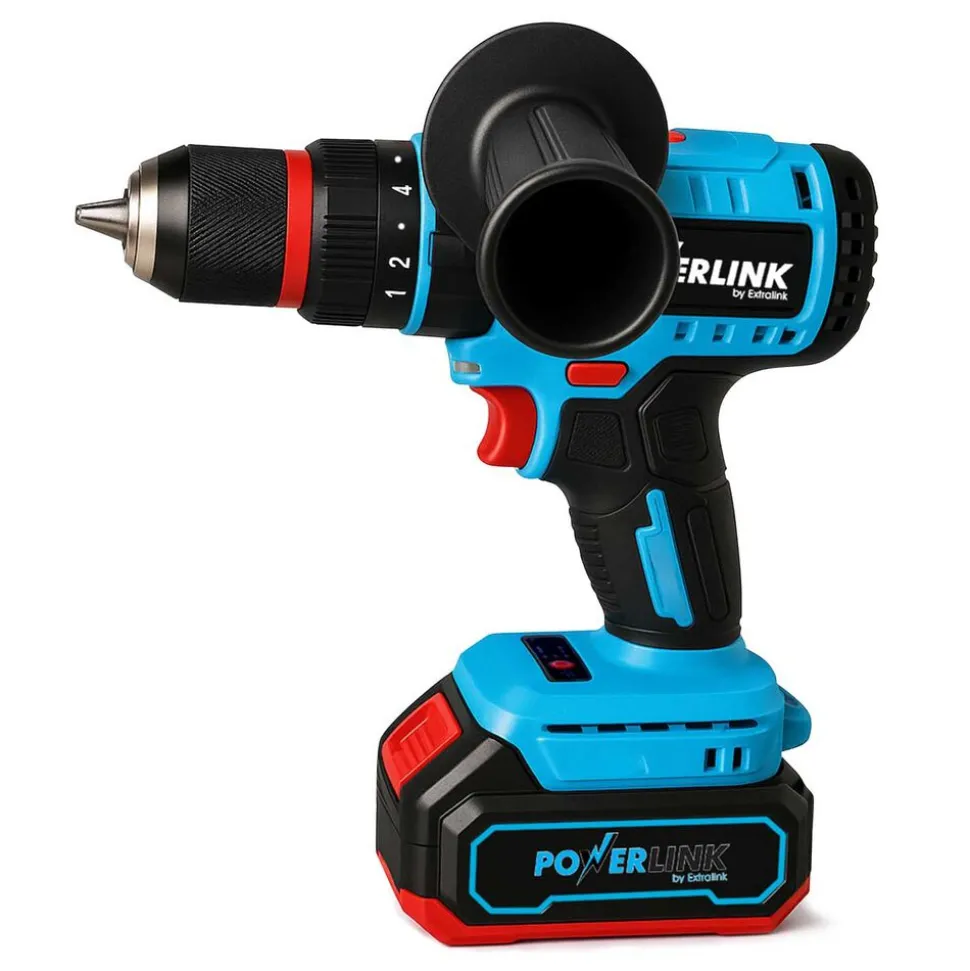 Akumulatorowa wiertarko-wkrętarka udarowa z silnikiem bezszczotkowym Powerlink, 20 V, 120 Nm, 13 mm, 2x akumulator 4 Ah, z akcesoriami