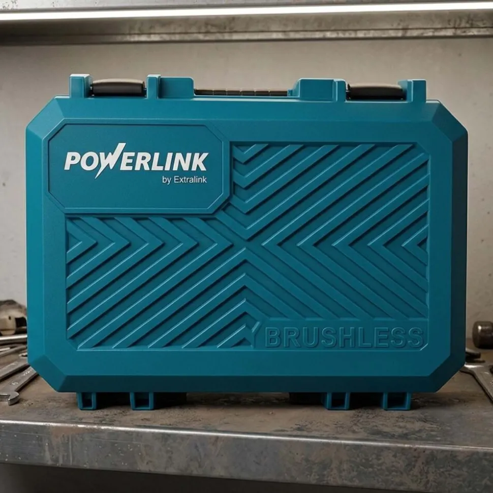 Akumulatorowa wiertarko-wkrętarka udarowa z silnikiem bezszczotkowym Powerlink, 20 V, 50 Nm, 13 mm, 2x akumulator 1,5 Ah i walizka