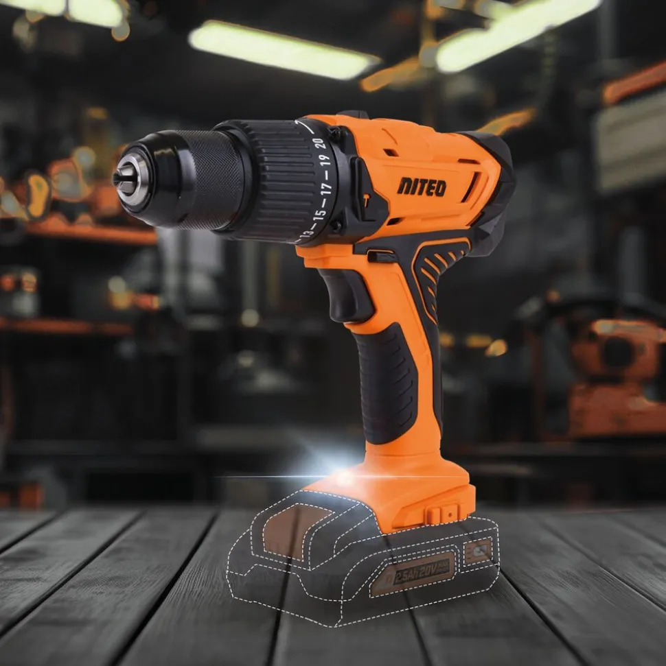 Akumulatorowa wiertarko-wkrętarka udarowa Niteo 20 V Max, 20 V, 45 Nm