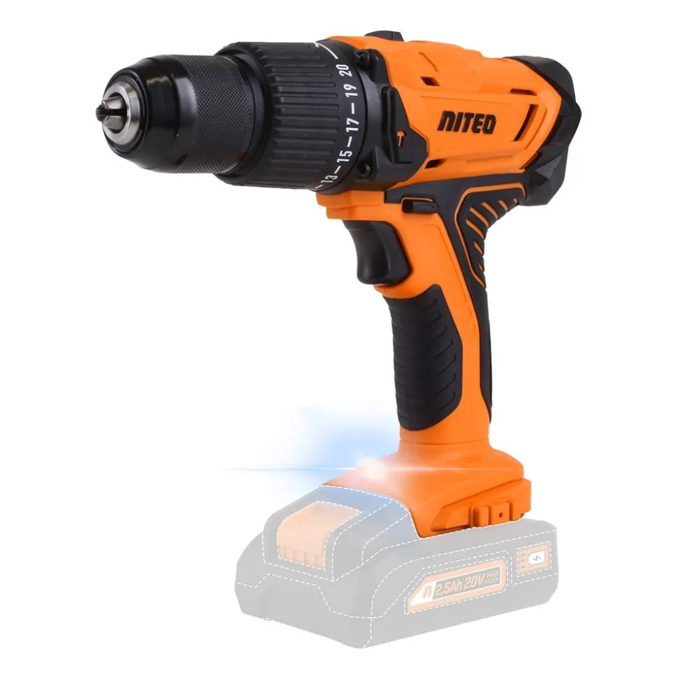 Akumulatorowa wiertarko-wkrętarka udarowa Niteo 20 V Max, 20 V, 45 Nm