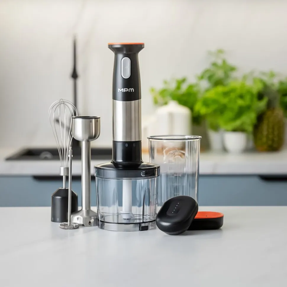 Akumulatorowy blender ręczny MPM GoFree CMBL-01, czarno-srebrny