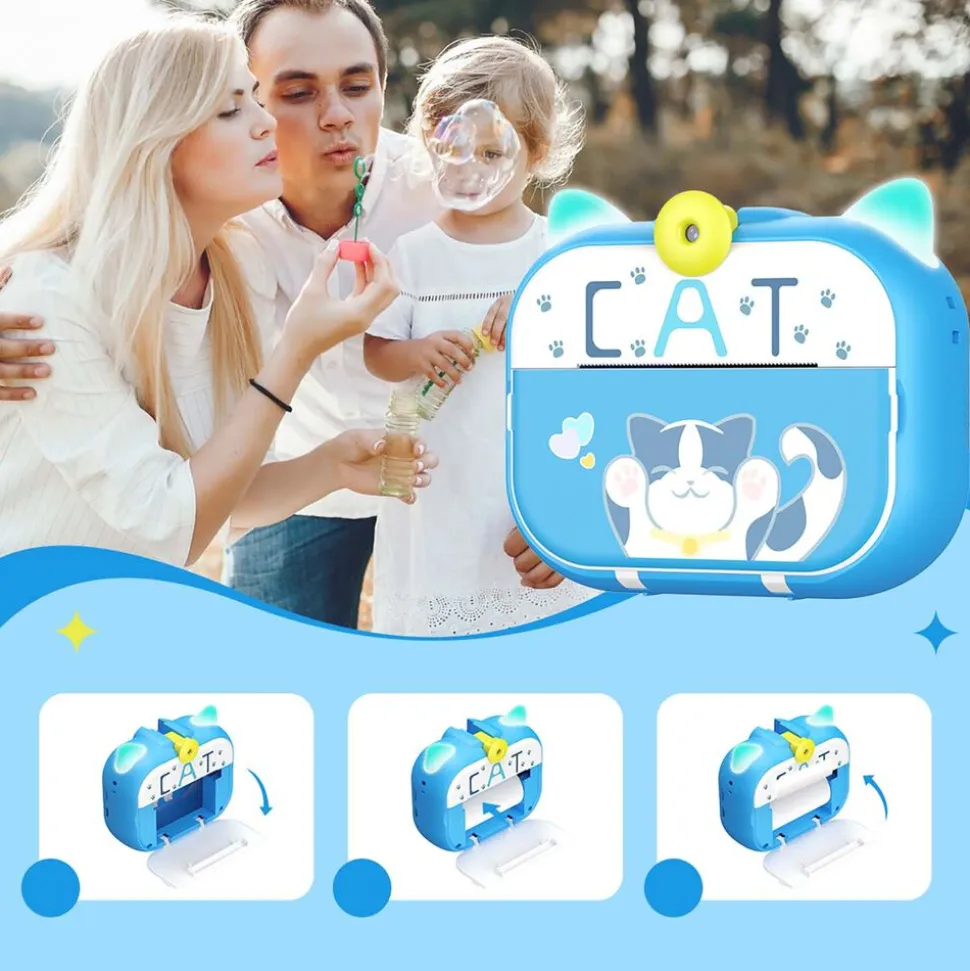 Aparat natychmiastowy dla dzieci Leting M2, z drukarką, kot, niebieski