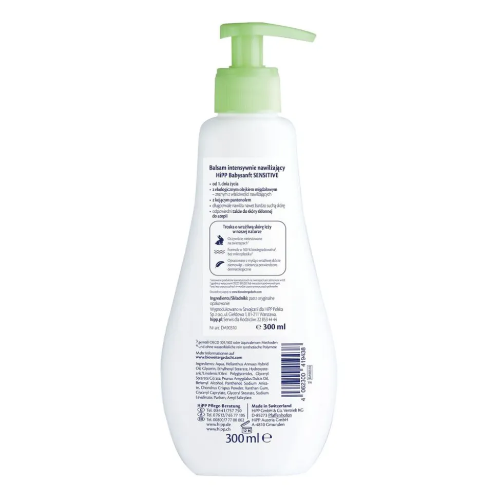 Balsam intensywnie nawilżający HIPP Babysanft Sensitive, od 1 dnia życia, 300 ml