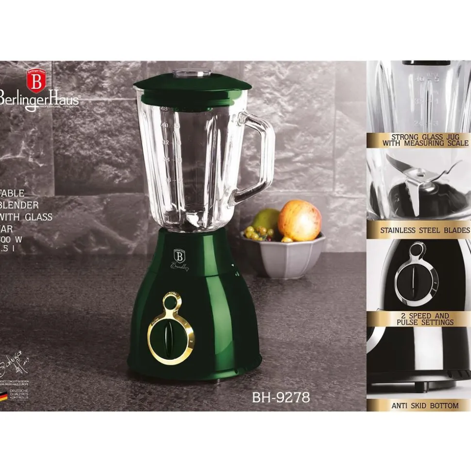 Blender kielichowy Berlingerhaus Emerald, 600 W, 1,5 l, kielich z podziałką