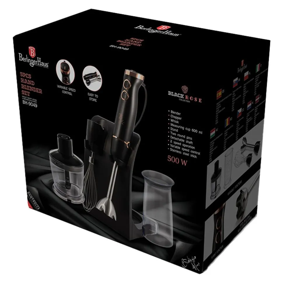 Blender ręczny BerlingerHaus Black Rose, 500 W, z akcesoriami, czarny