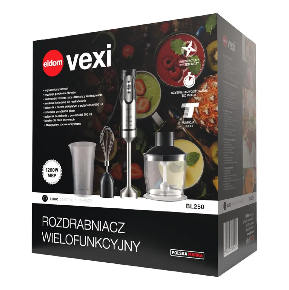 Blender ręczny 3 w 1 Eldom BL250, z akcesoriami, 800-1200 W, czarny
