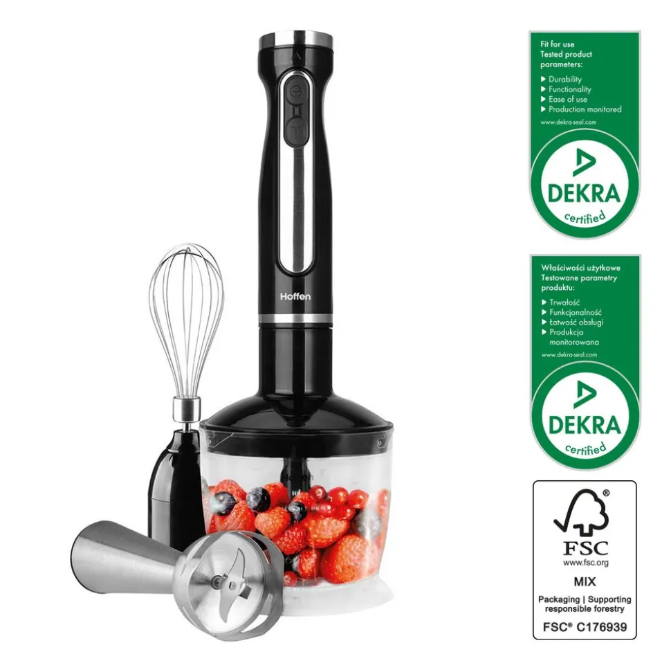 Blender ręczny 3 w 1 Hoffen, z akcesoriami, 1200 W, czarny