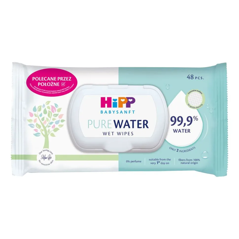 Chusteczki nawilżane HIPP Babysanft Pure Water, od 1 dnia życia, 48 szt.