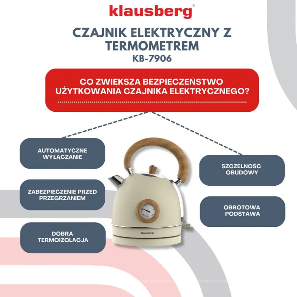 Czajnik elektryczny Klausberg, 1,8 l, 1850-2200 W, z termometrem
