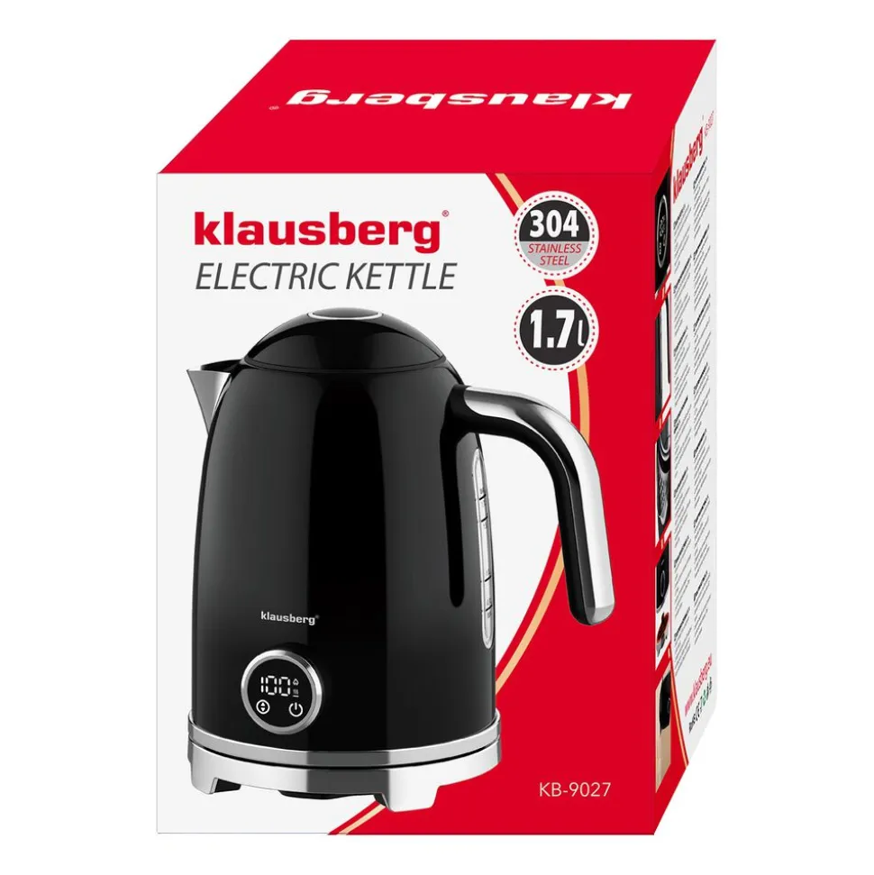 Czajnik elektryczny Klausberg, 1,7 l, 2200 W, z regulacją temperatury, czarny