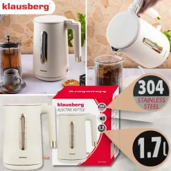 Czajnik elektryczny stalowy Klausberg, 1,7 l, 1500-1800 W, beżowy