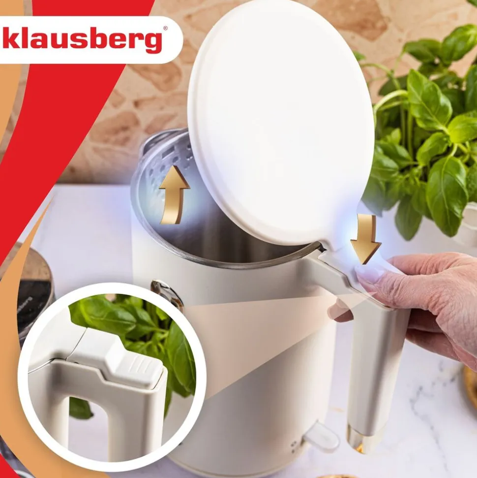 Czajnik elektryczny stalowy Klausberg, 1,7 l, 1500-1800 W, beżowy