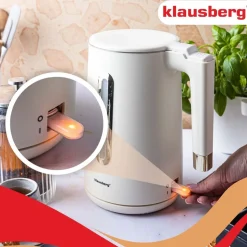 Czajnik elektryczny stalowy Klausberg, 1,7 l, 1500-1800 W, beżowy