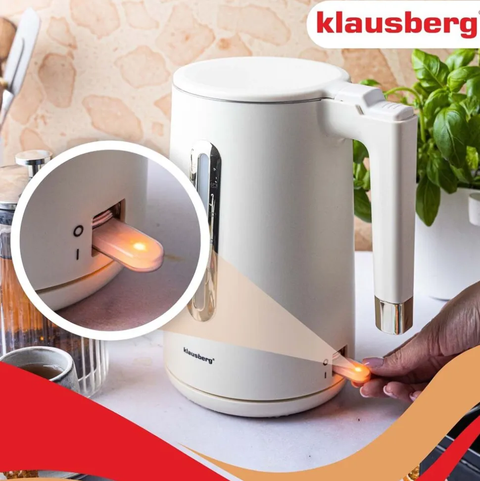 Czajnik elektryczny stalowy Klausberg, 1,7 l, 1500-1800 W, beżowy