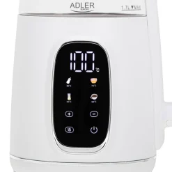 Czajnik elektryczny szklany Adler AD 1305, 1,7 l, 1850 W, z regulacją temperatury i wyświetlaczem LED, biały