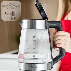 Czajnik elektryczny szklany MPM MCZ-116, 1,7 l, 2200 W, z regulacją temperatury
