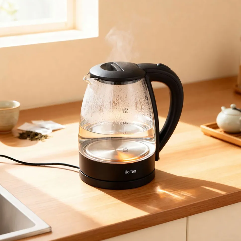 Czajnik elektryczny szklany Hoffen, 1,8 l, 2200 W, czarny
