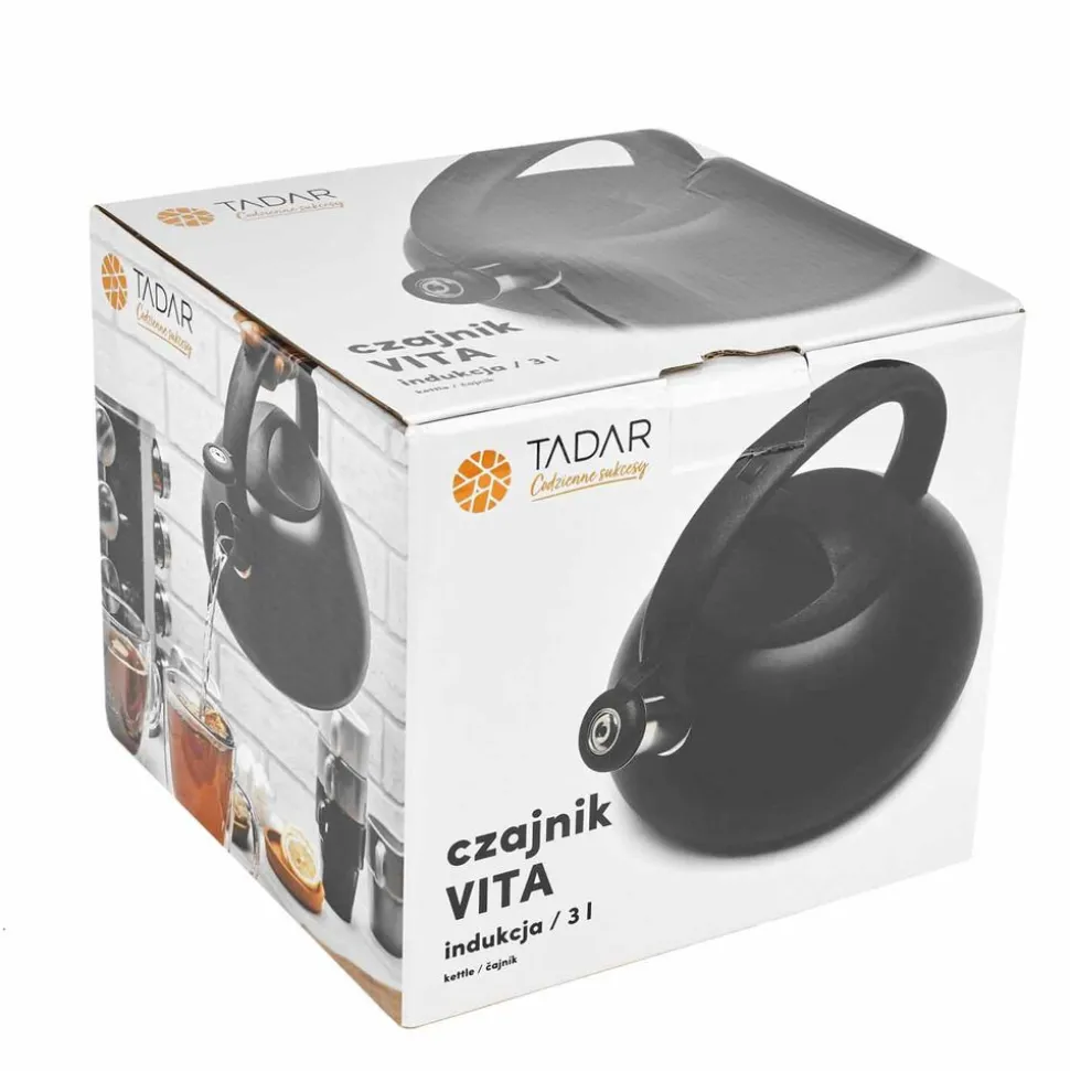 Czajnik z gwizdkiem Tadar Vita, 3 l, stal nierdzewna, czarny