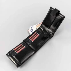 Czarny skórzany portfel męski Carbon Peterson, 9,5 x 12 x 3 cm