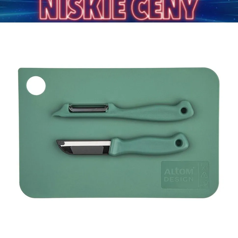 Deska do krojenia Altom Design, ze skrobakiem i nożykiem, szałwiowa