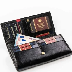 Duży czarno-czerwony portfel damski z ochroną kart RFID Peterson, 9,5 x 18,5 x 3 cm, na zatrzask