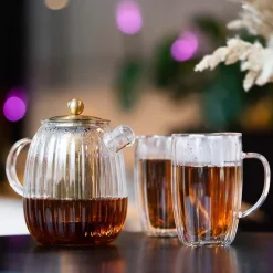 Dzbanek ze stalowym zaparzaczem Vialli Design Tulip, 1 l, z podwójną ścianką, złoty mat