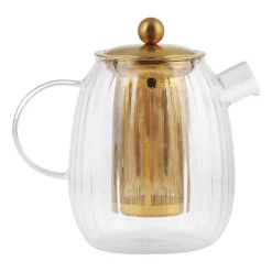 Dzbanek ze stalowym zaparzaczem Vialli Design Tulip, 1 l, z podwójną ścianką, złoty mat