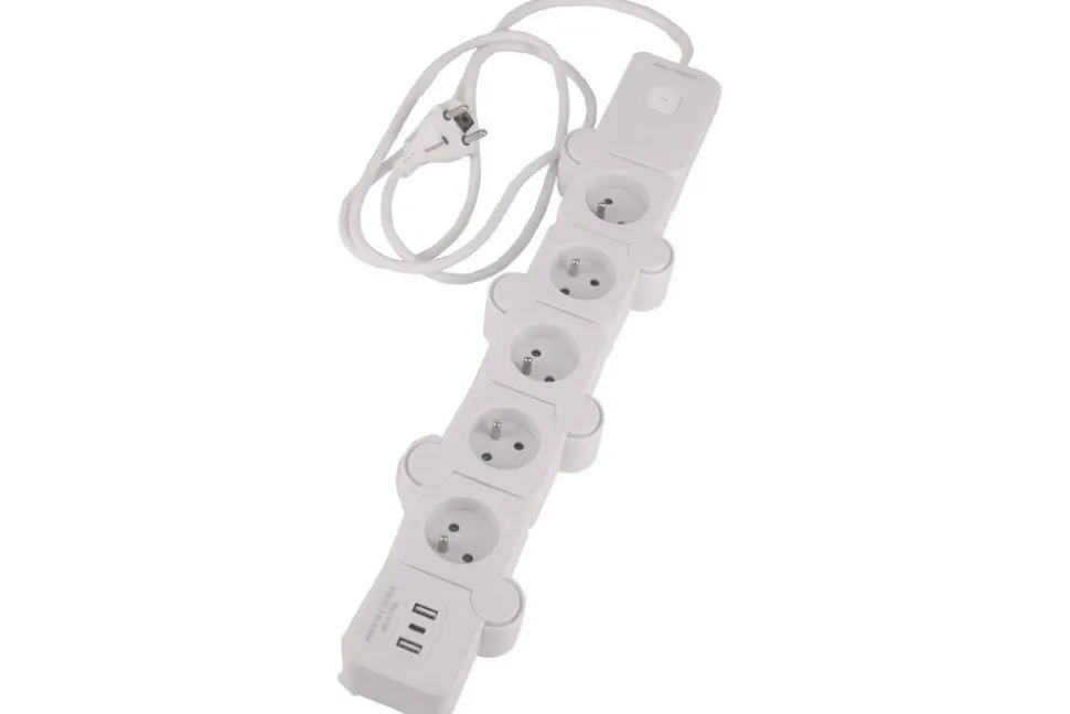 Elastyczna listwa zasilająca Hykker, 5 gniazd, 2 x USB-A, 1 x USB-C