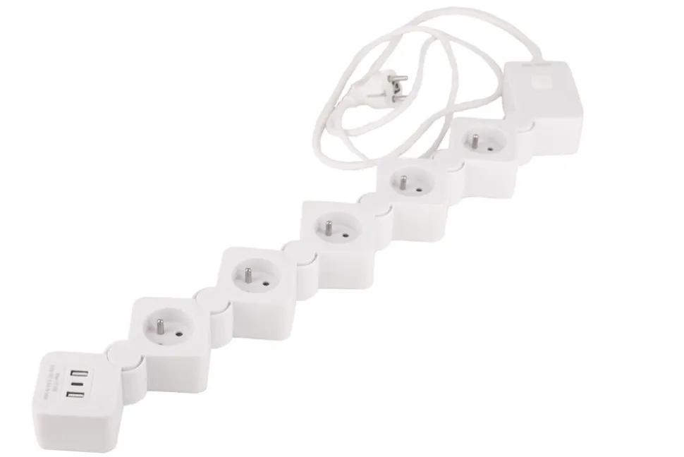 Elastyczna listwa zasilająca Hykker, 5 gniazd, 2 x USB-A, 1 x USB-C