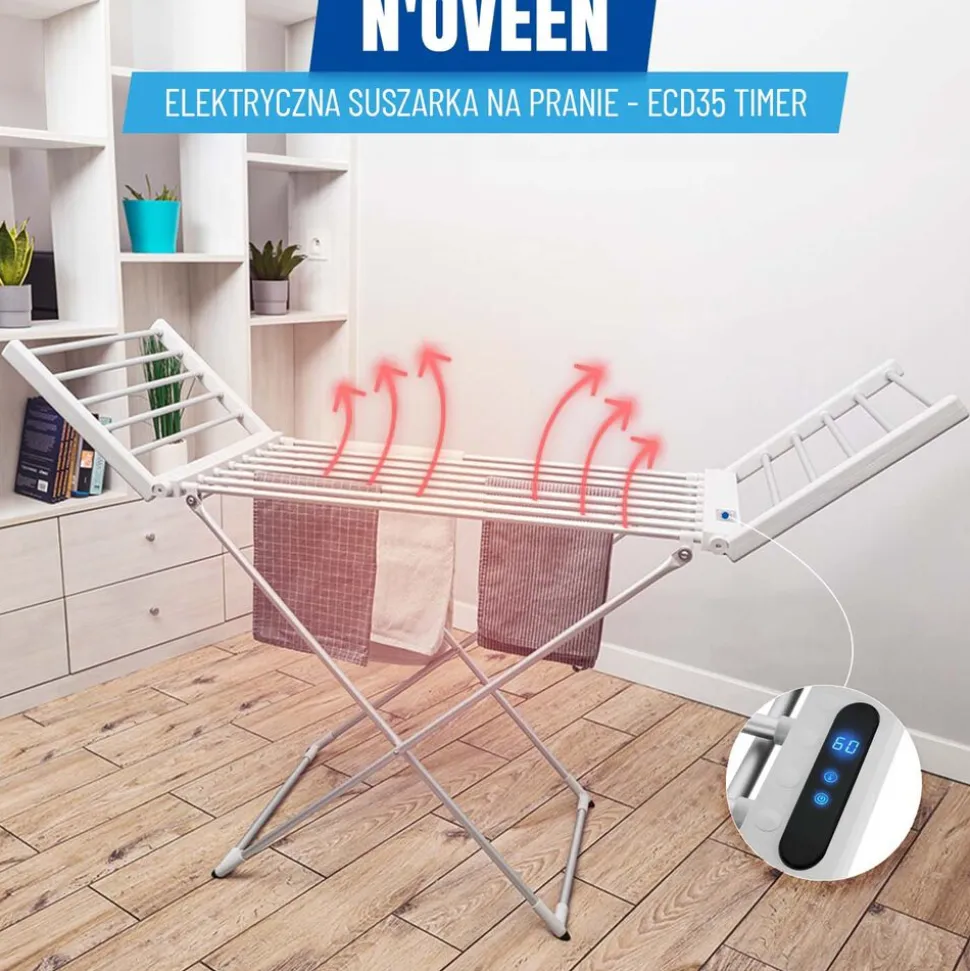 Elektryczna suszarka na pranie Noveen ECD35, Timer, wyświetlacz LED, 148 cm