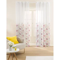 Firany na przelotkach 137 x 250 cm Smukee Home, 2 szt., z nadrukiem, różowe kwiaty
