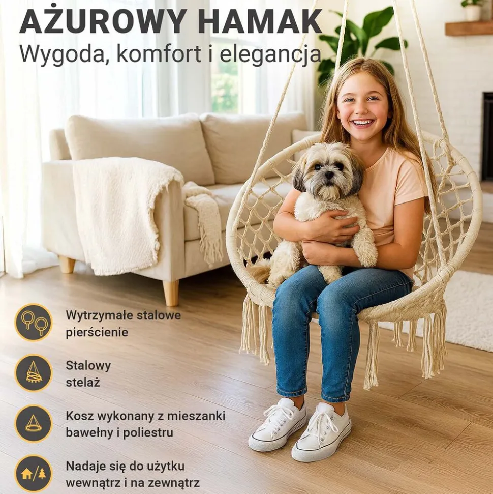 Fotel wiszący ażurowy Black Forest, ecru