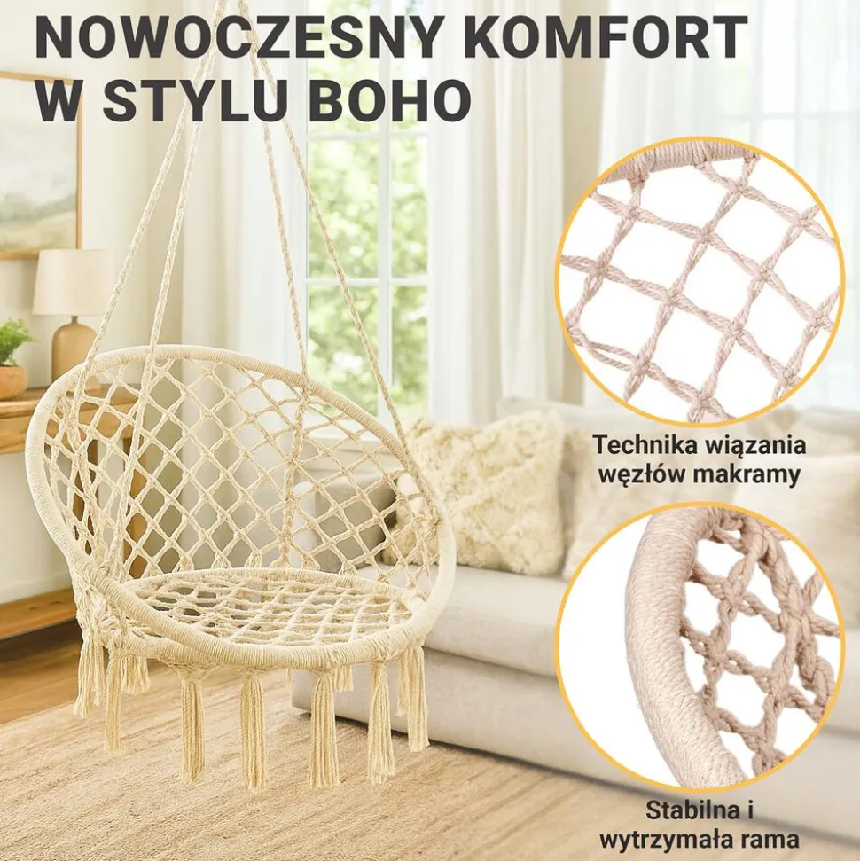 Fotel wiszący ażurowy Black Forest, ecru