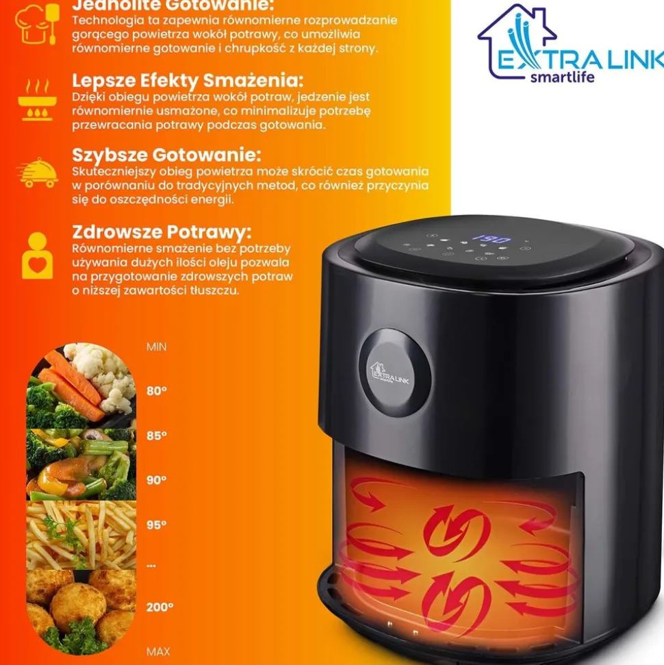 Frytkownica beztłuszczowa Extralink Smart Life SJ-400, 4 l, 1300 W, czarna