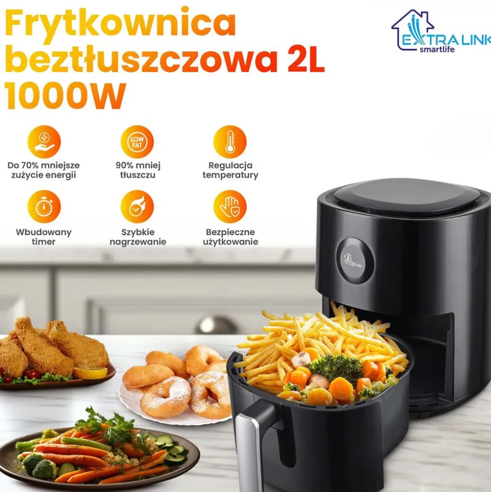 Frytkownica beztłuszczowa Extralink Smart Life SJ-400, 4 l, 1300 W, czarna
