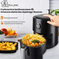 Frytkownica beztłuszczowa Extralink Smart Life SJ-400, 4 l, 1300 W, czarna