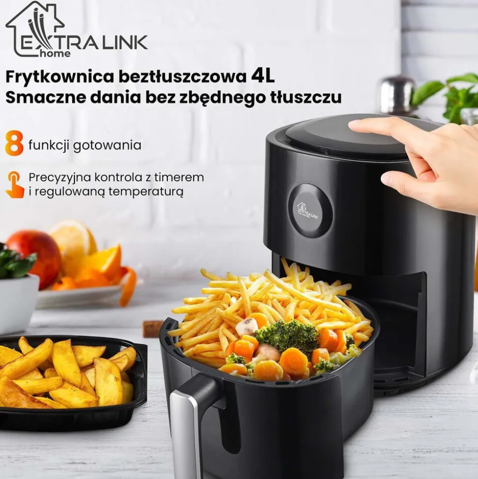Frytkownica beztłuszczowa Extralink Smart Life SJ-400, 4 l, 1300 W, czarna