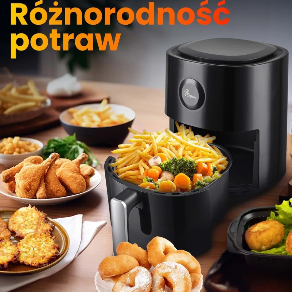 Frytkownica beztłuszczowa Extralink Smart Life SJ-400, 4 l, 1300 W, czarna