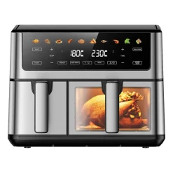 Frytkownica beztłuszczowa z okienkiem Extralink Dual Basket, 2 komory, 2500 W, 6,5 l i 3,5 l, srebrna