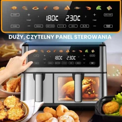 Frytkownica beztłuszczowa z okienkiem Extralink Dual Basket, 2 komory, 2500 W, 6,5 l i 3,5 l, srebrna