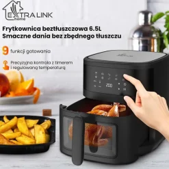 Frytkownica beztłuszczowa z okienkiem Extralink, 1800 W, 6,5 l, czarna