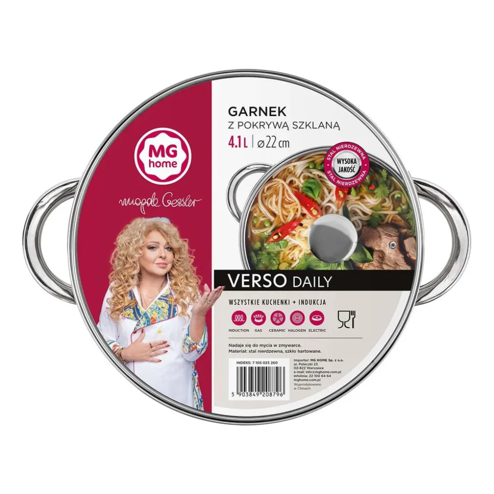 Garnek stalowy 22 cm 4,1 l MG Home Verso Daily, stal nierdzewna