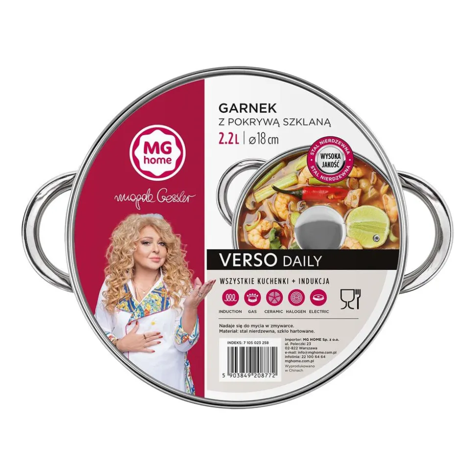 Garnek stalowy 18 cm 2,2 l MG Home Verso Daily, stal nierdzewna