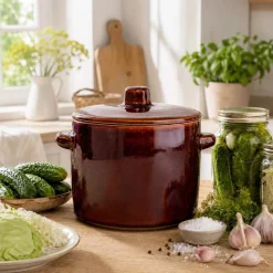 Garnek z kamionki Krystynka, 1,5 l, z pokrywką